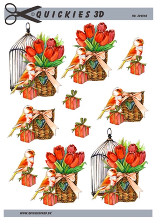 3D Fugle og røde tulipaner